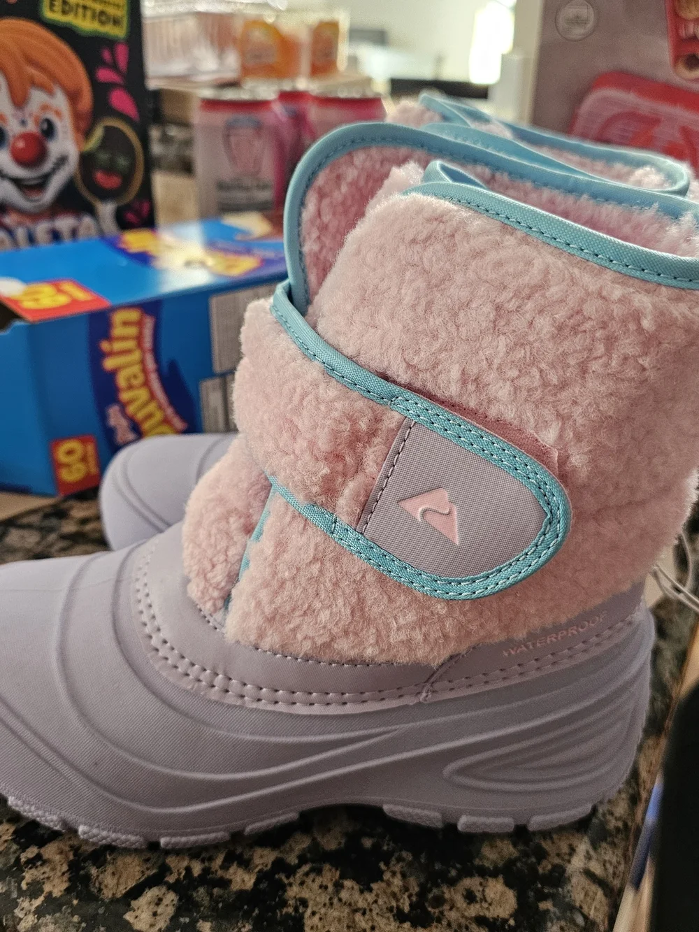 Ozark Trail Pink and Light Blue Kids Waterproof Snow Boots